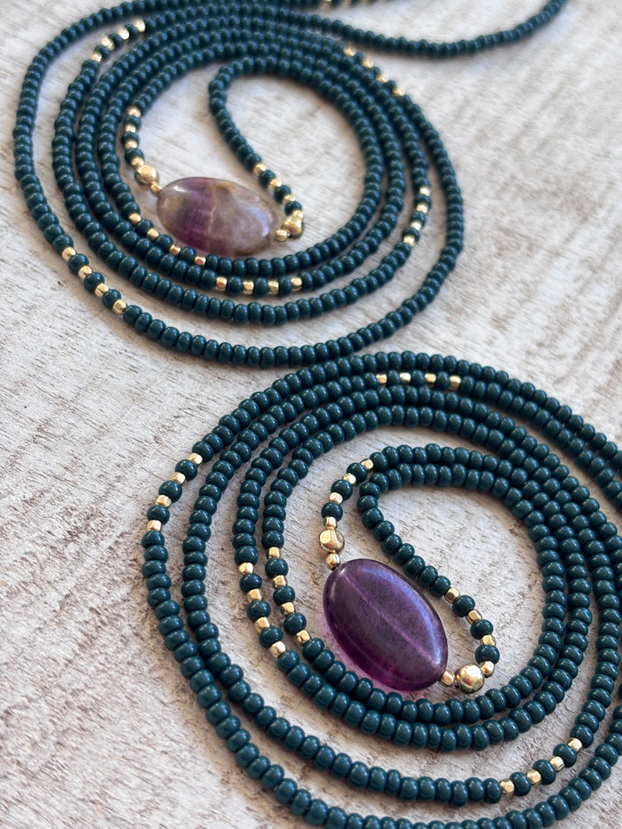 Midnight Veil Waistbead, handcrafted African tie-on waist beads by Raine Waistbeads