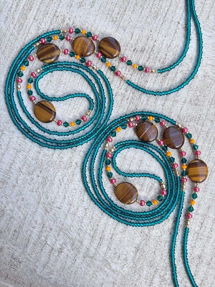 Caribbean Waters Waistbead, handcrafted African tie-on waist beads by Raine Waistbeads
