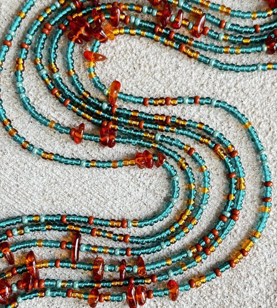 Colorful Turquoise, Red, and Orange Raine Waistbeads
