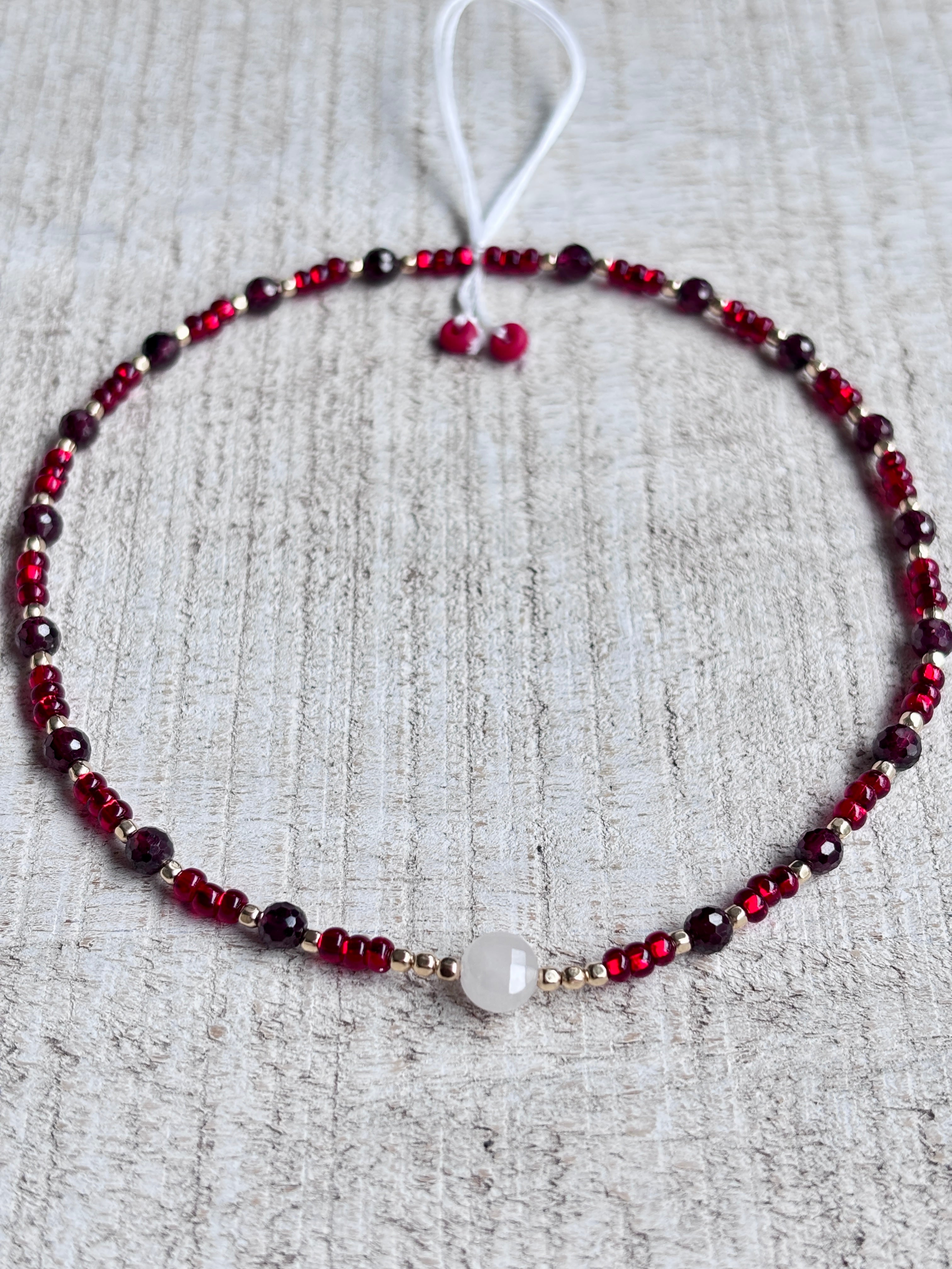 Quartz + Crimson Anklet