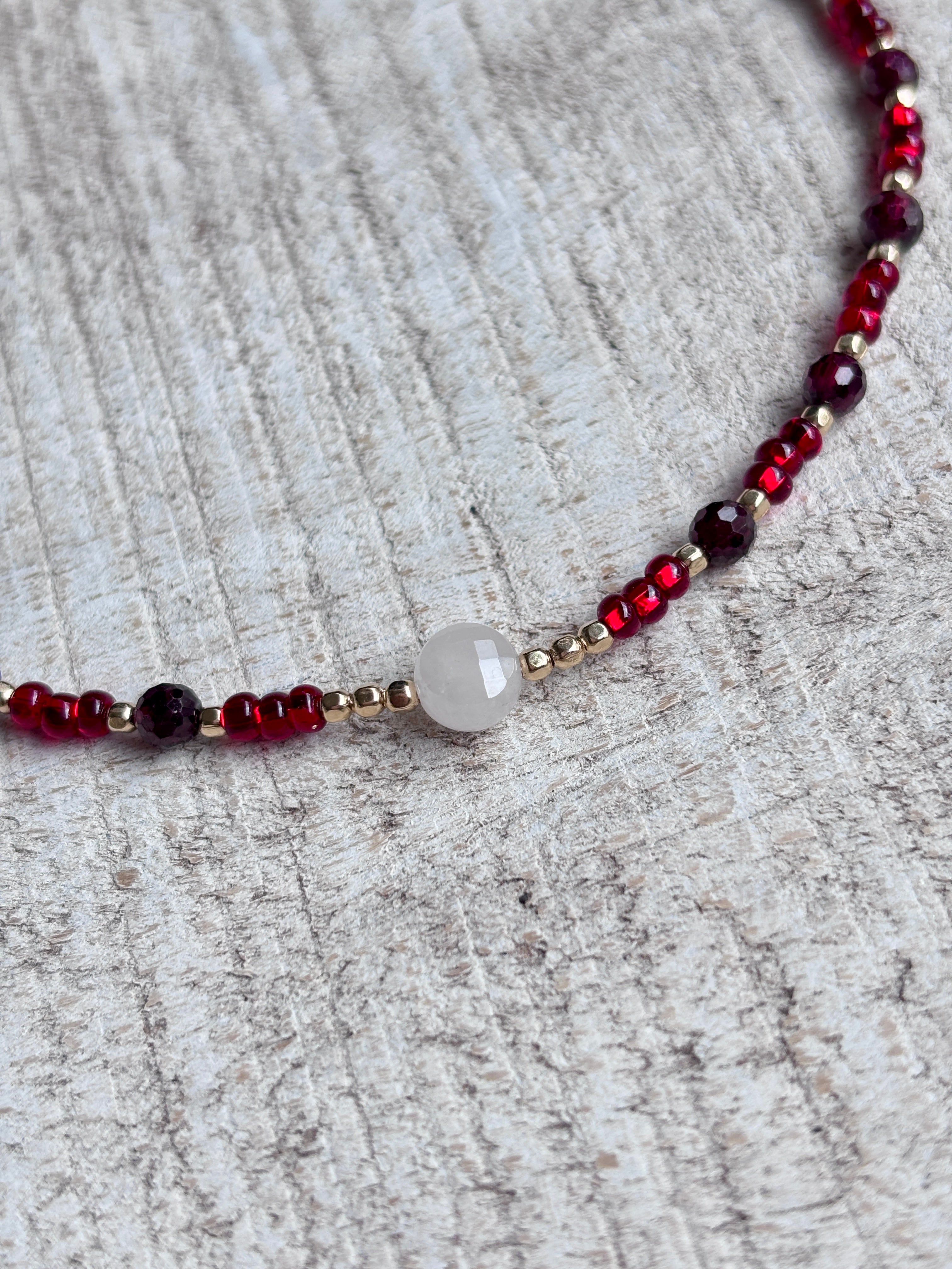 Quartz + Crimson Anklet