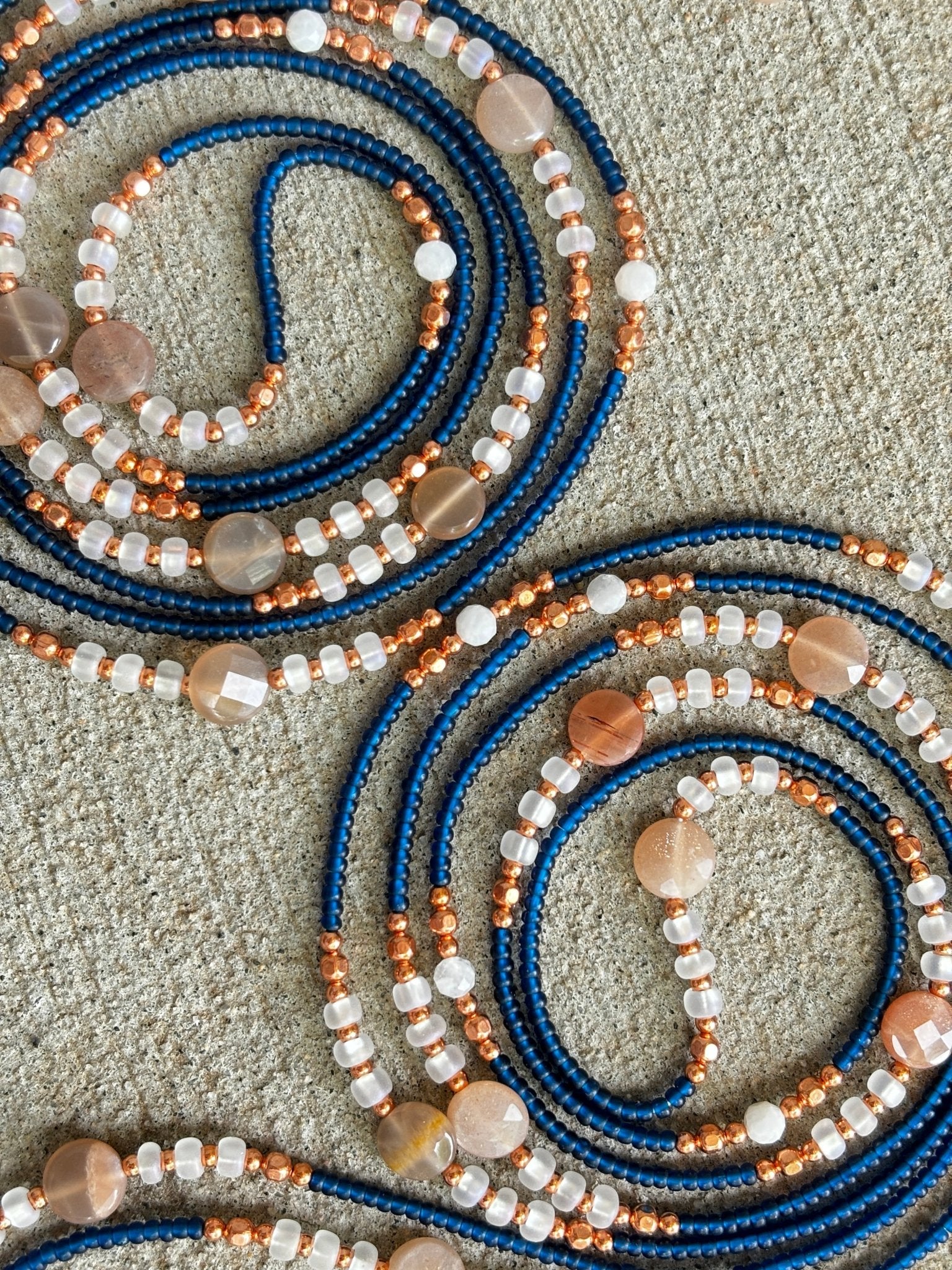 Copper, blue, and white Raine Waistbeads